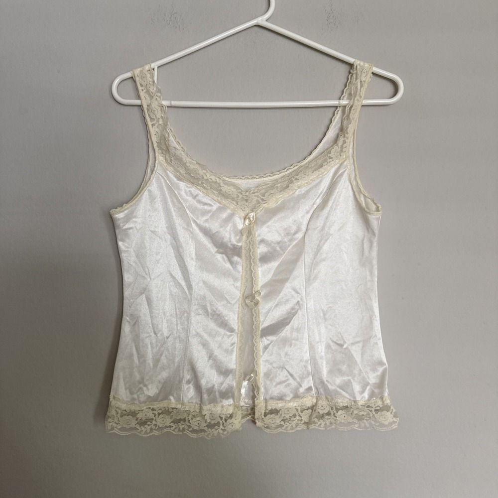 80's delicate Rosalie Large feminine cream Polyester chemise camisole tank